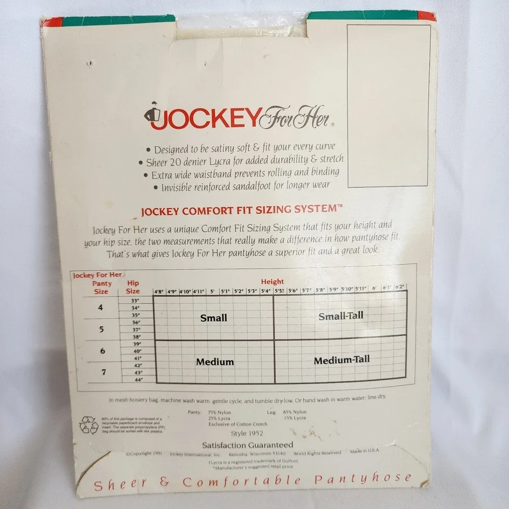Jockey for Her Bodyshaper‎ Pantyhose Hosiery Antique White Sz Small Tall New